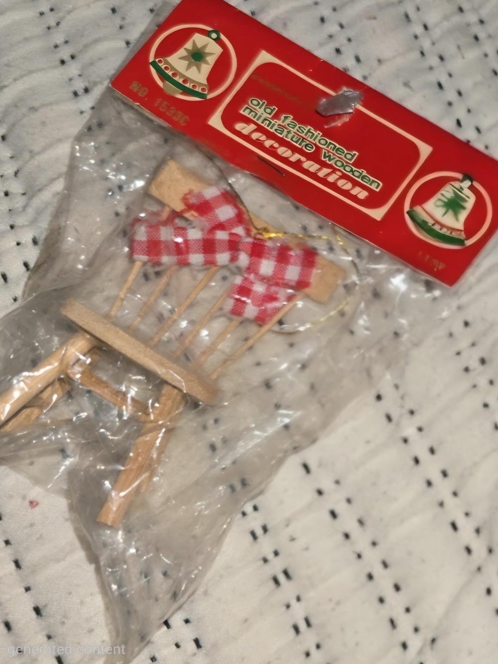 Vintage  1970s Miniature Dollhouse 1:12 Wooden Chair with Red Gingham Cushion